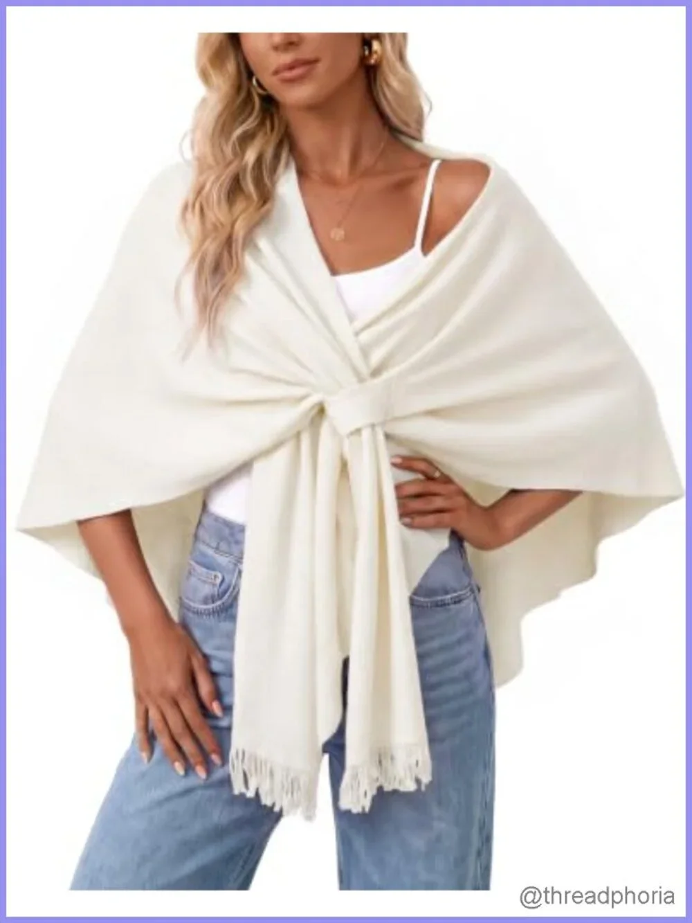 Wool Blend Front Loop Poncho Sweater Shawl Wrap